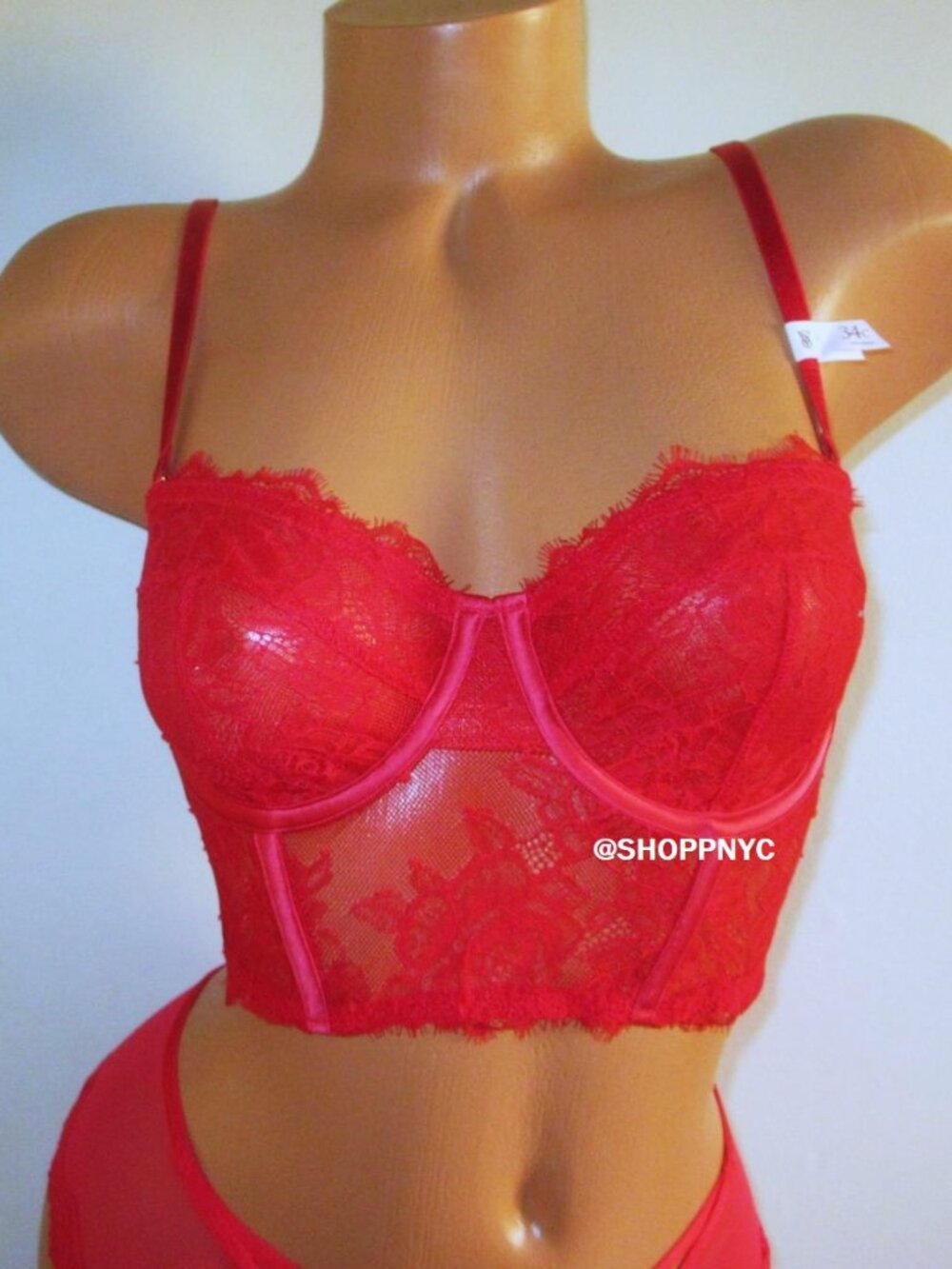 34C VICTORIA SECRET Very Sexy Strapless Bustier Bra Top Red Rose Lace NWT